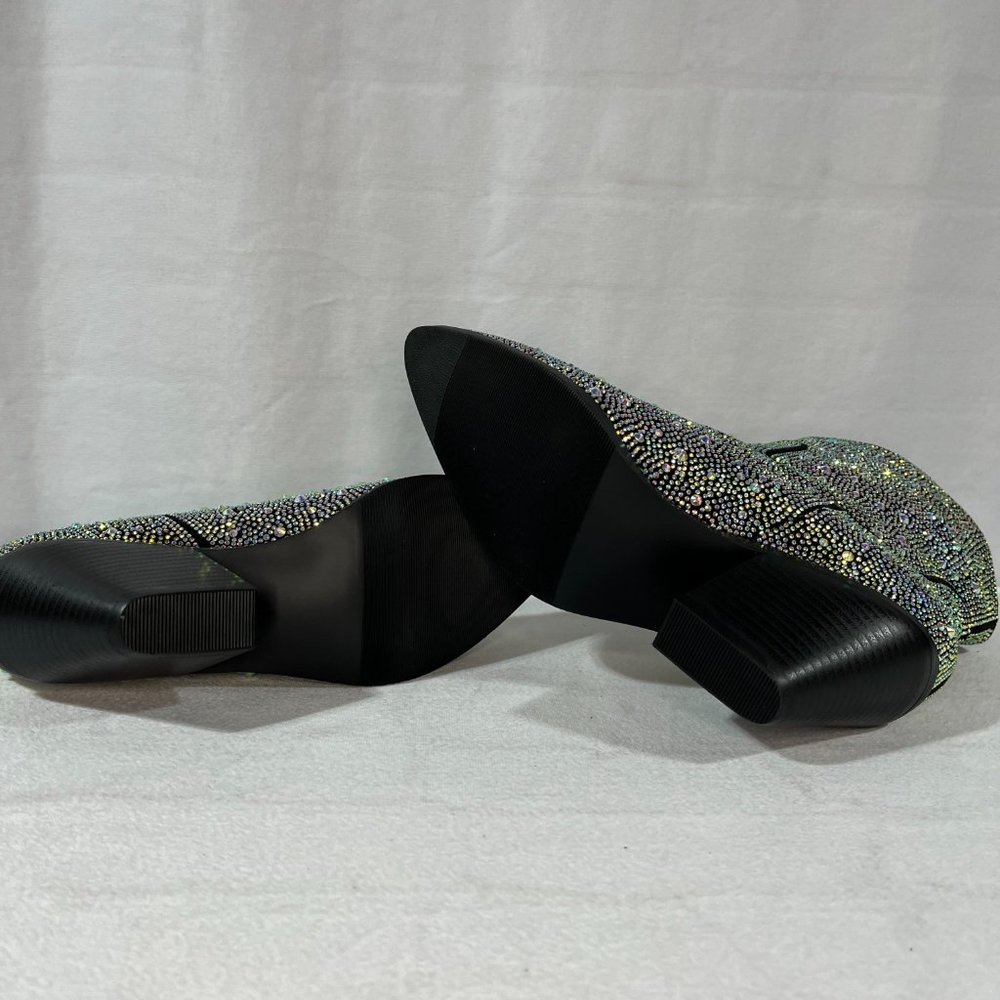 NEW! Women's Rhinestone Cowboy Boots, Sparkly Chunky Heel Ankle Boot, Size 6-7 - Picture 6 of 9